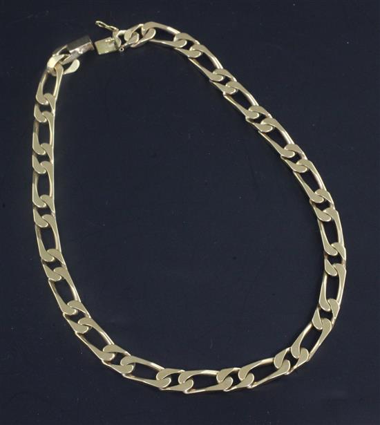 A yellow metal flat link necklace (unmarked but tested as 14ct), 41cm.